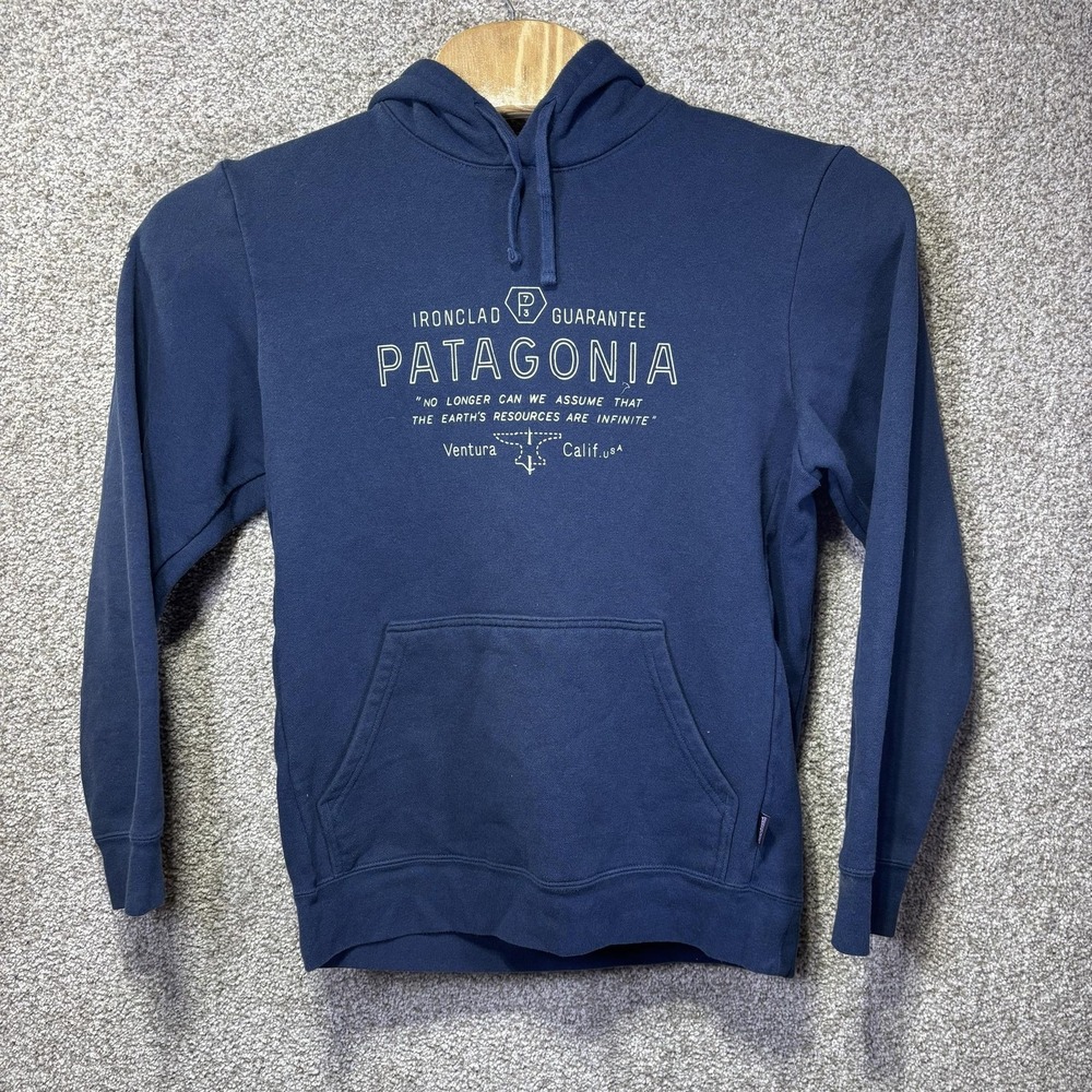 Patagonia Hoodie Womens Large Blue Uprisal Fleece Pullover Ironclad Graphic